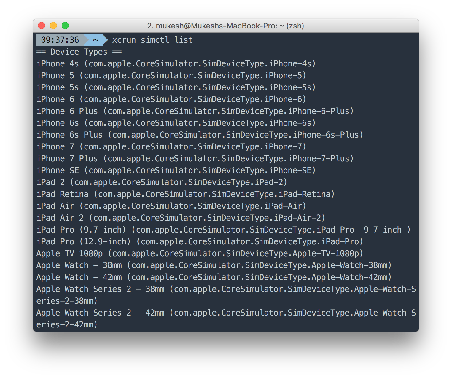 xcrun simctl list